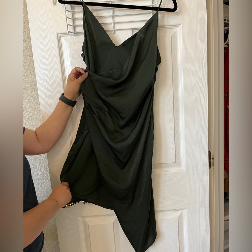 NWT: Olive green asymmetrical dress: size M